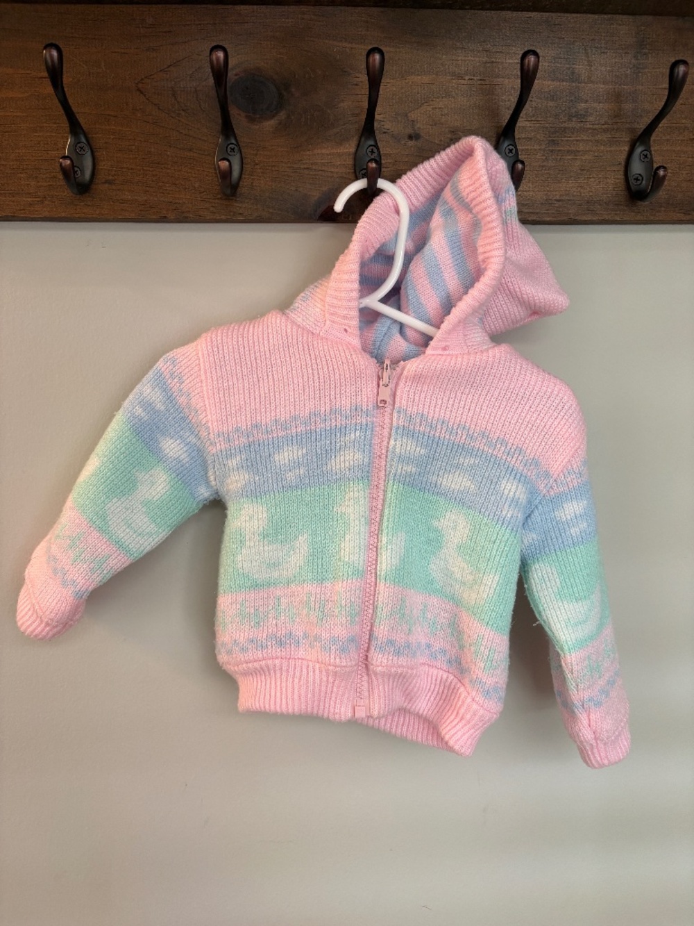 Vintage Nannette Baby Sweater 12M Pastel Hoodie 90s Easter Full Zip Acrylic
